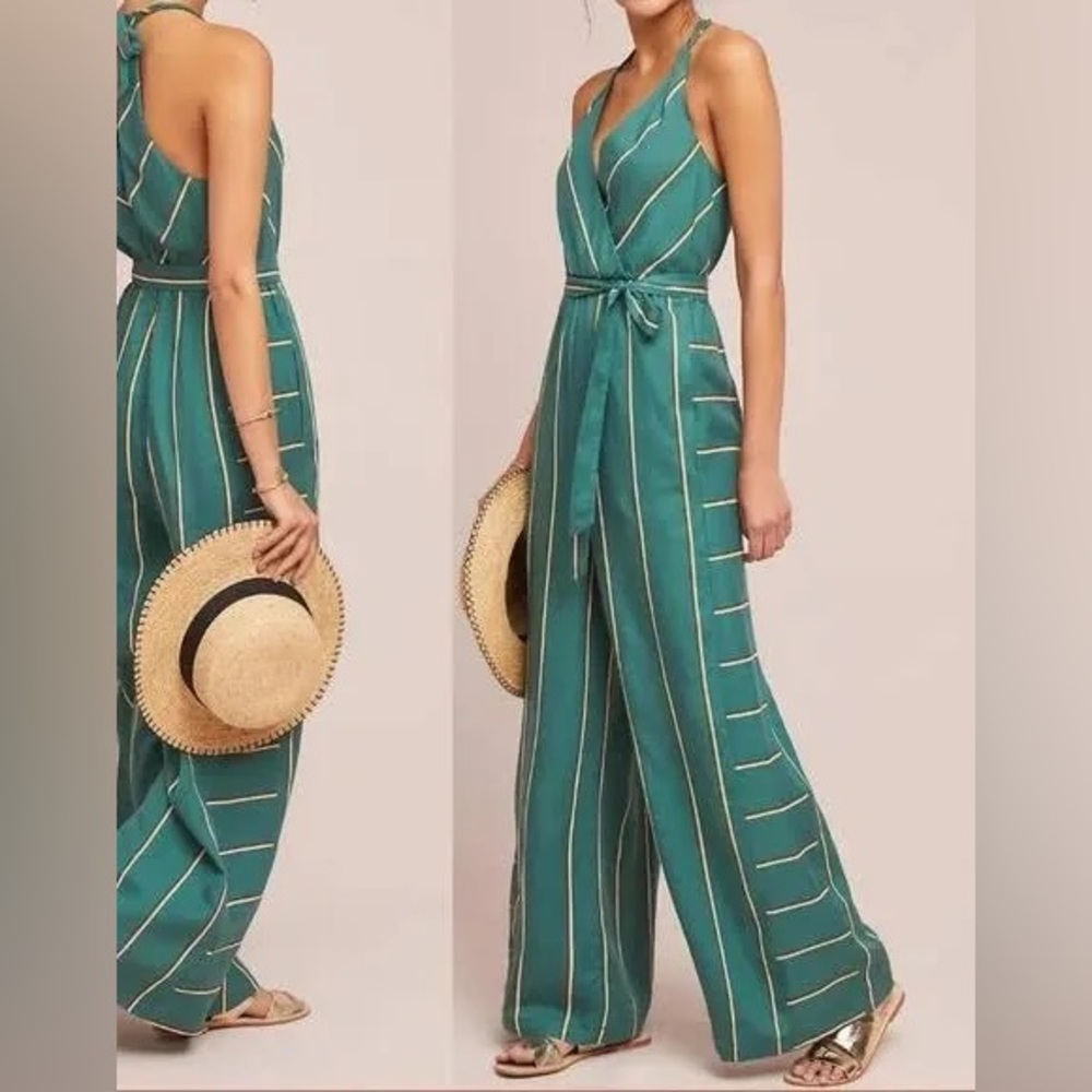 Teal striped Anthropologie Jumpsuit